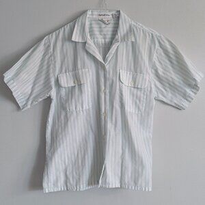 tabi international vintage cotton button short sleeve blue stripe small 90s  Wid